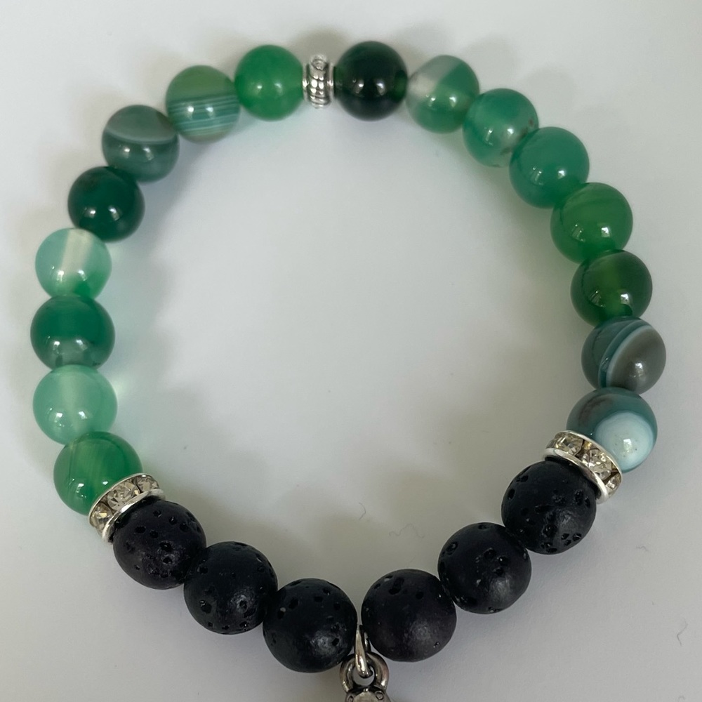 NEW Handmade Natural Stone Sea Turtle Bracelet- Green Agate and Lava Stone - Picture 6 of 7